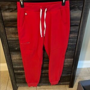 Figs Red Track Pants with White Drawstring